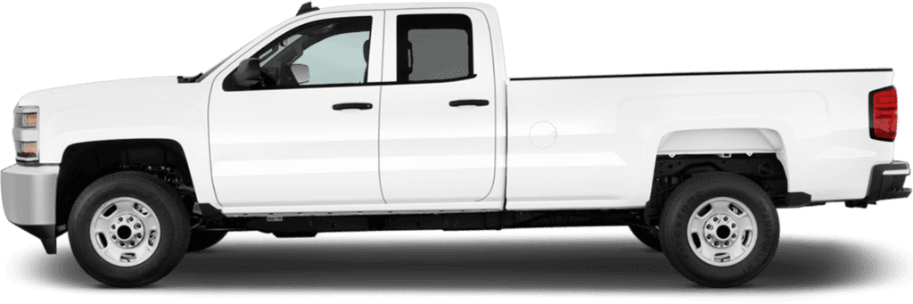White pickup truck fully coated with Warrior textured paint, side profile view
